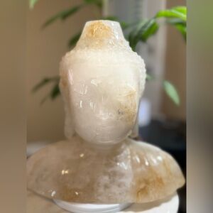 Clear Quartz Guanyin Buddha with Golden Healer Veins & Rainbow Flash